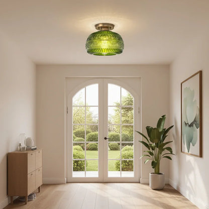Eryndor Carved Glass Oval Vintage Semi Flush Mount Ceiling Light