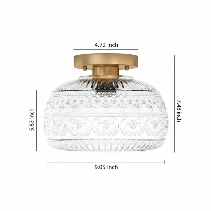 Eryndor Carved Glass Oval Vintage Semi Flush Mount Ceiling Light