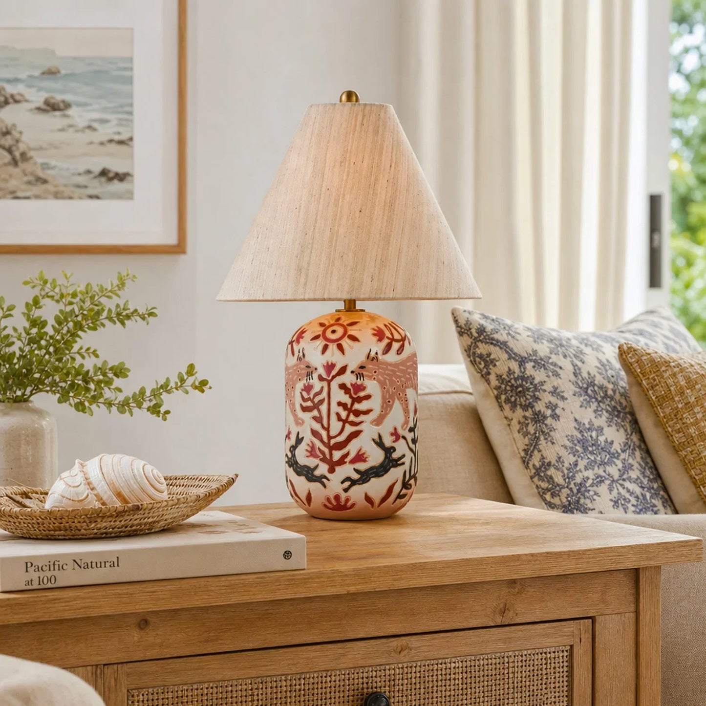 Daevon Retro Ceramic Linen Tapered Table Lamp