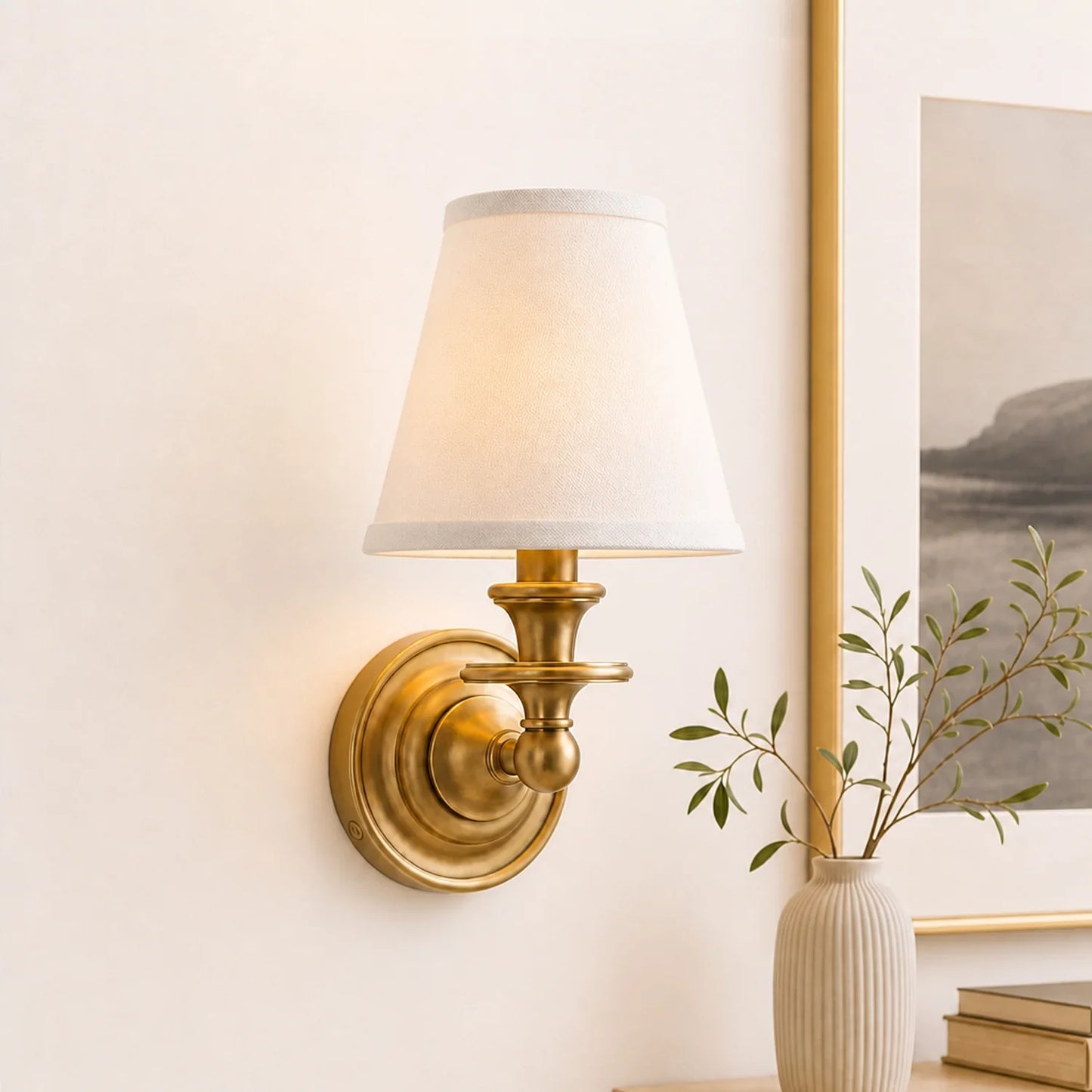 Caedric Retro Brass Linen Shade Wall Sconce