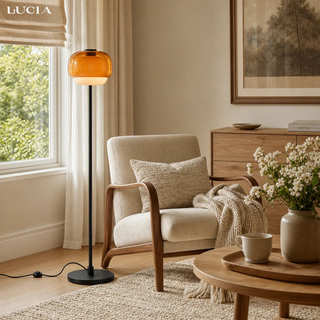 Nyric Modern Round Shade Colored Glass Floor Lamp