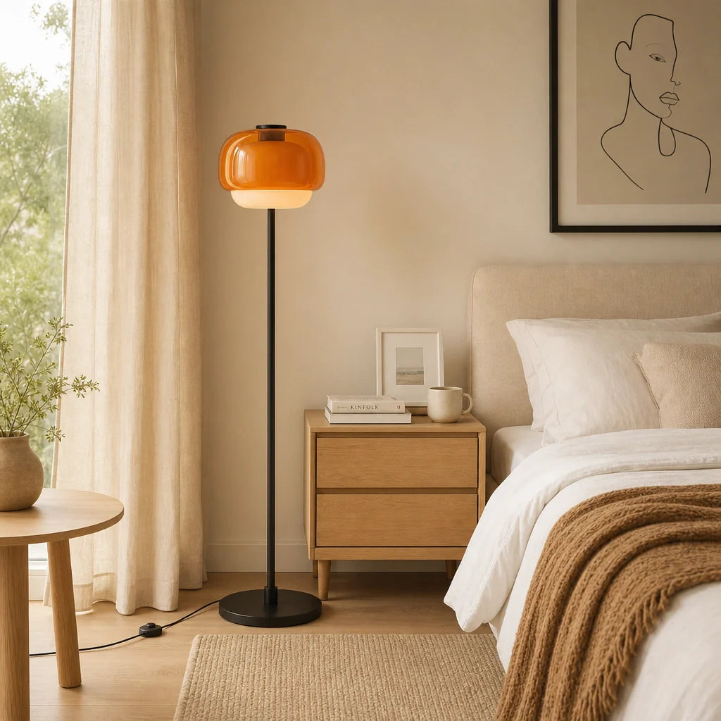 Nyric Modern Round Shade Colored Glass Floor Lamp