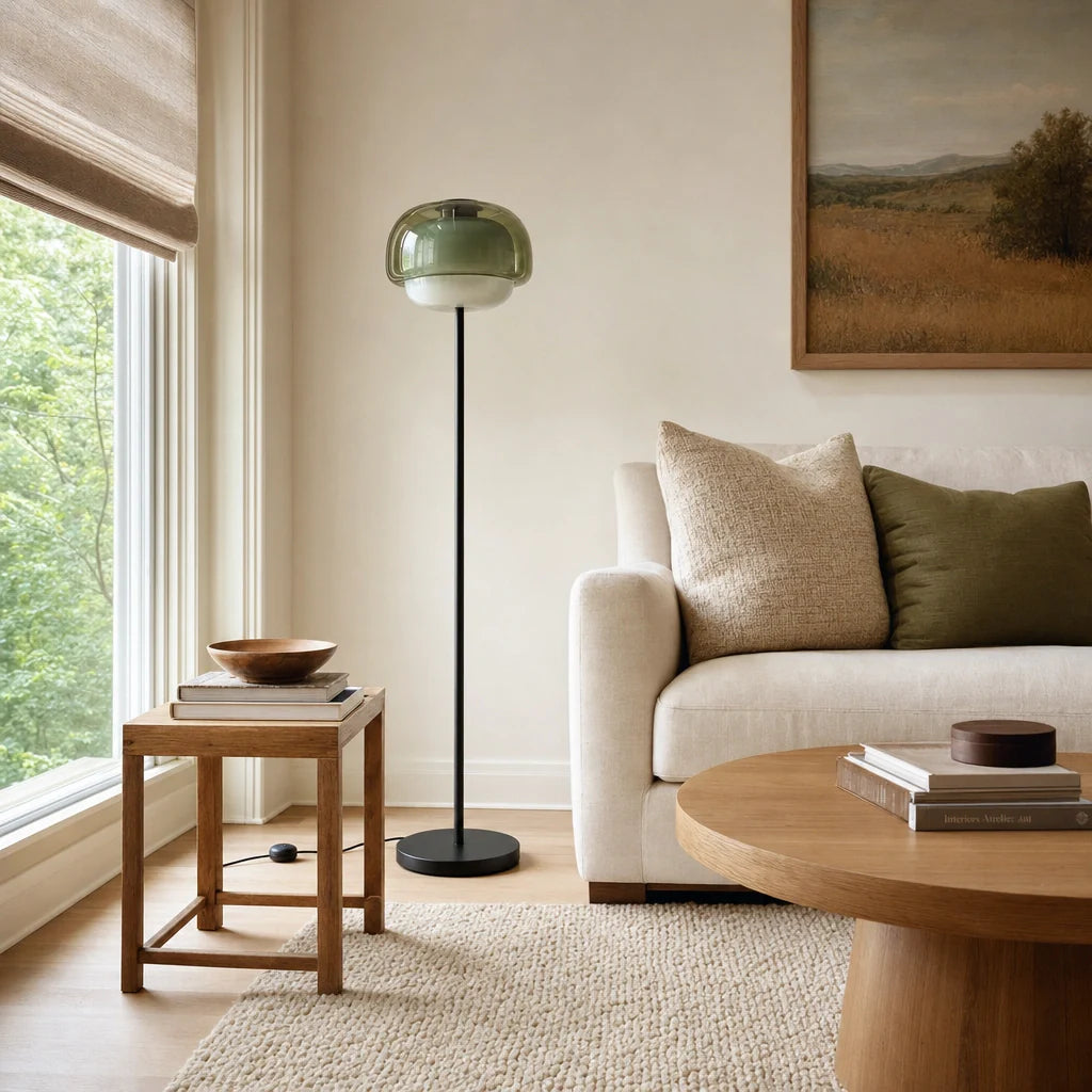 Nyric Modern Round Shade Colored Glass Floor Lamp