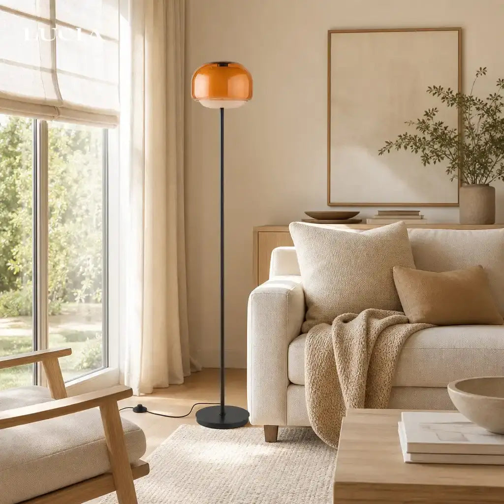 Nyric Modern Round Shade Colored Glass Floor Lamp