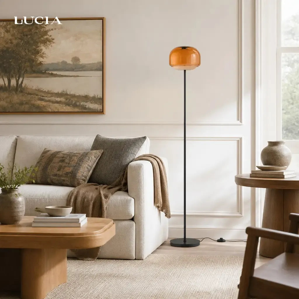 Nyric Modern Round Shade Colored Glass Floor Lamp