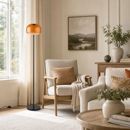 Nyric Modern Round Shade Colored Glass Floor Lamp