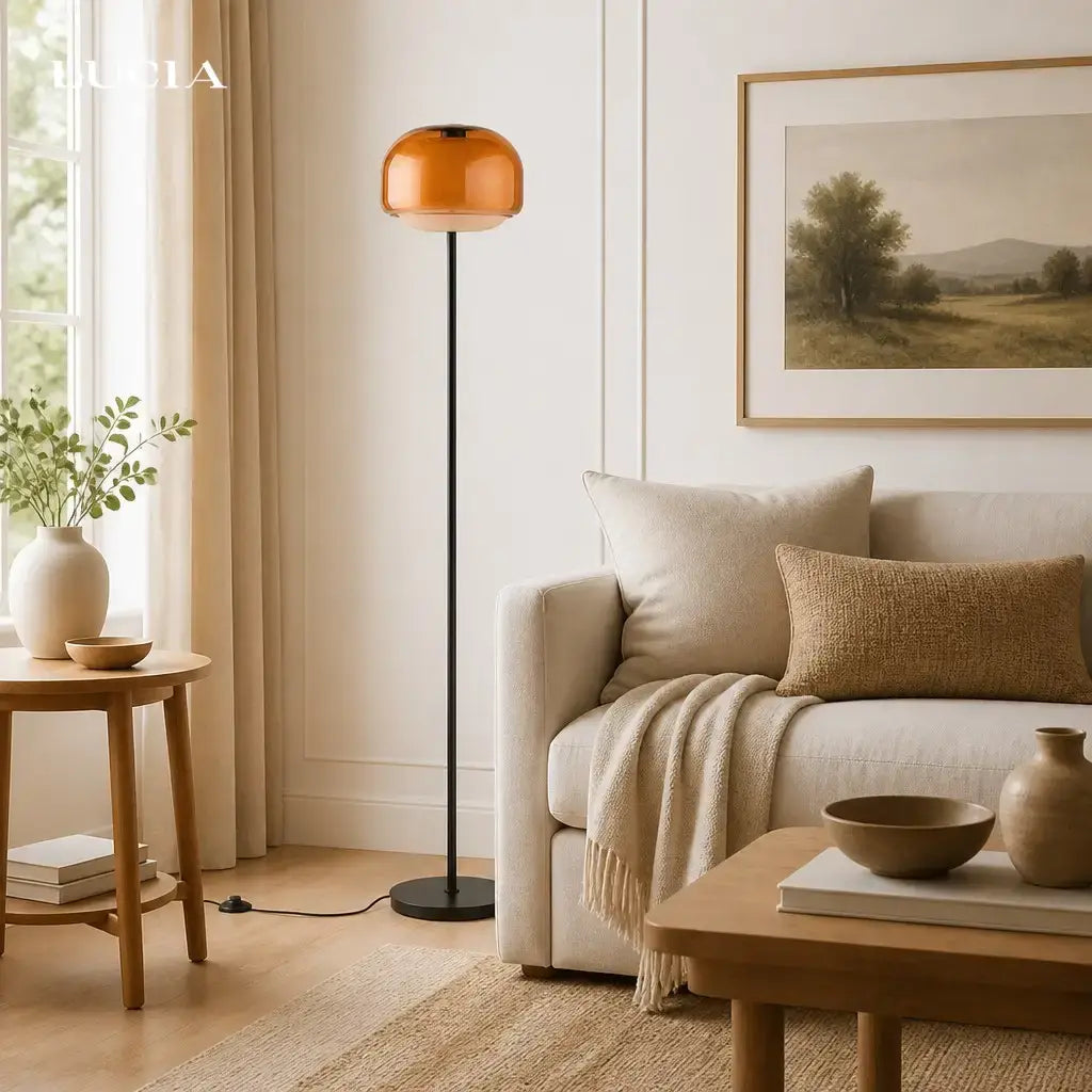 Nyric Modern Round Shade Colored Glass Floor Lamp