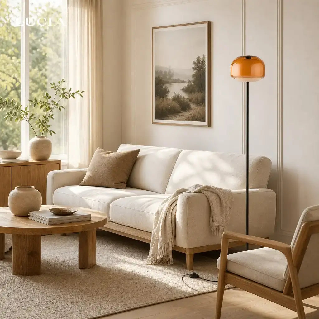 Nyric Modern Round Shade Colored Glass Floor Lamp