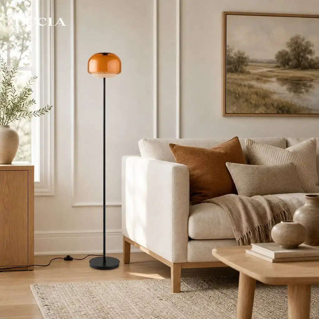 Nyric Modern Round Shade Colored Glass Floor Lamp