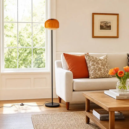 Nyric Modern Round Shade Colored Glass Floor Lamp