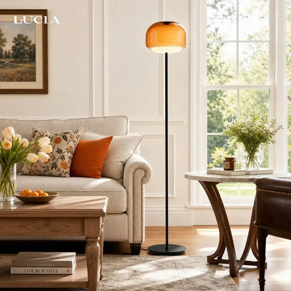 Nyric Modern Round Shade Colored Glass Floor Lamp