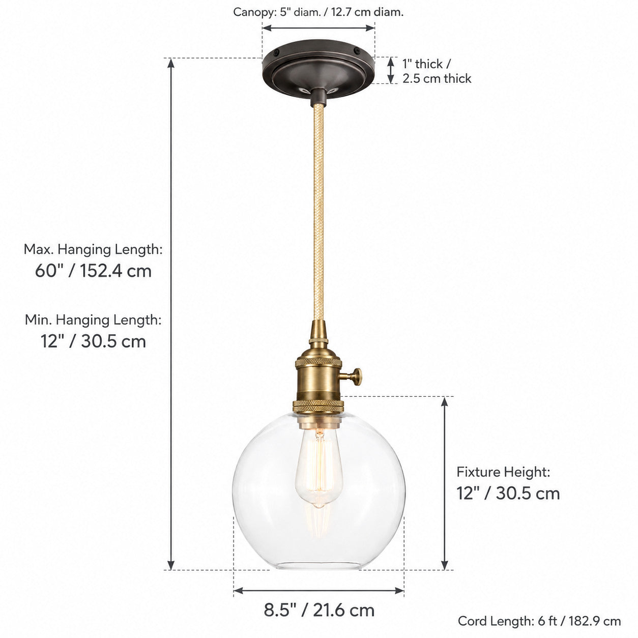 Small globe pendant dimensions