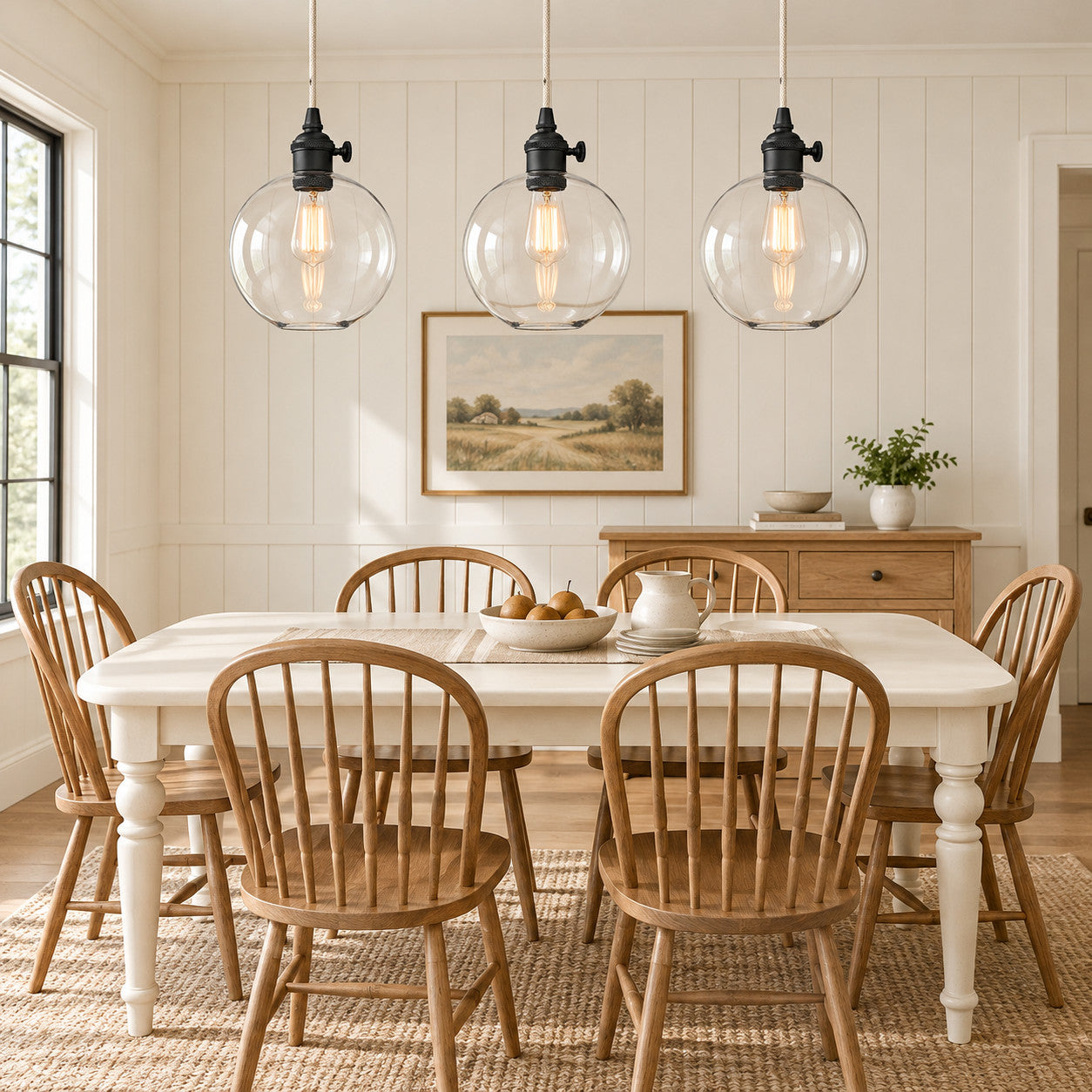 Dining Room with clear-glass globe pendant lighting