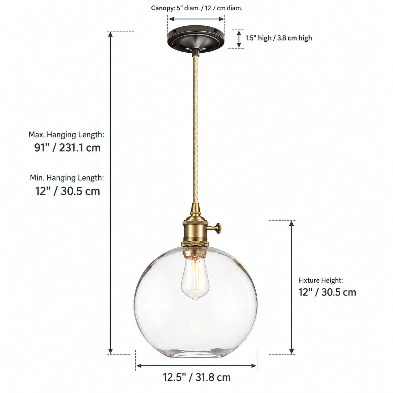 Large globe pendant dimensions