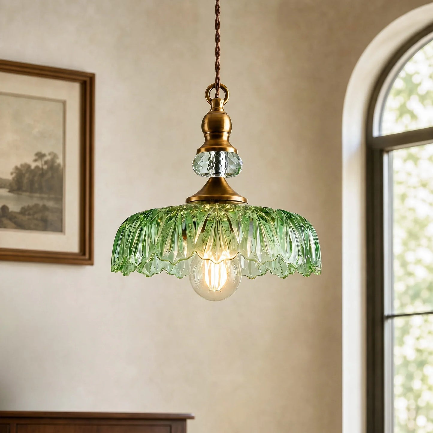 Velric Vintage Glass Brass Flower Pendant Light