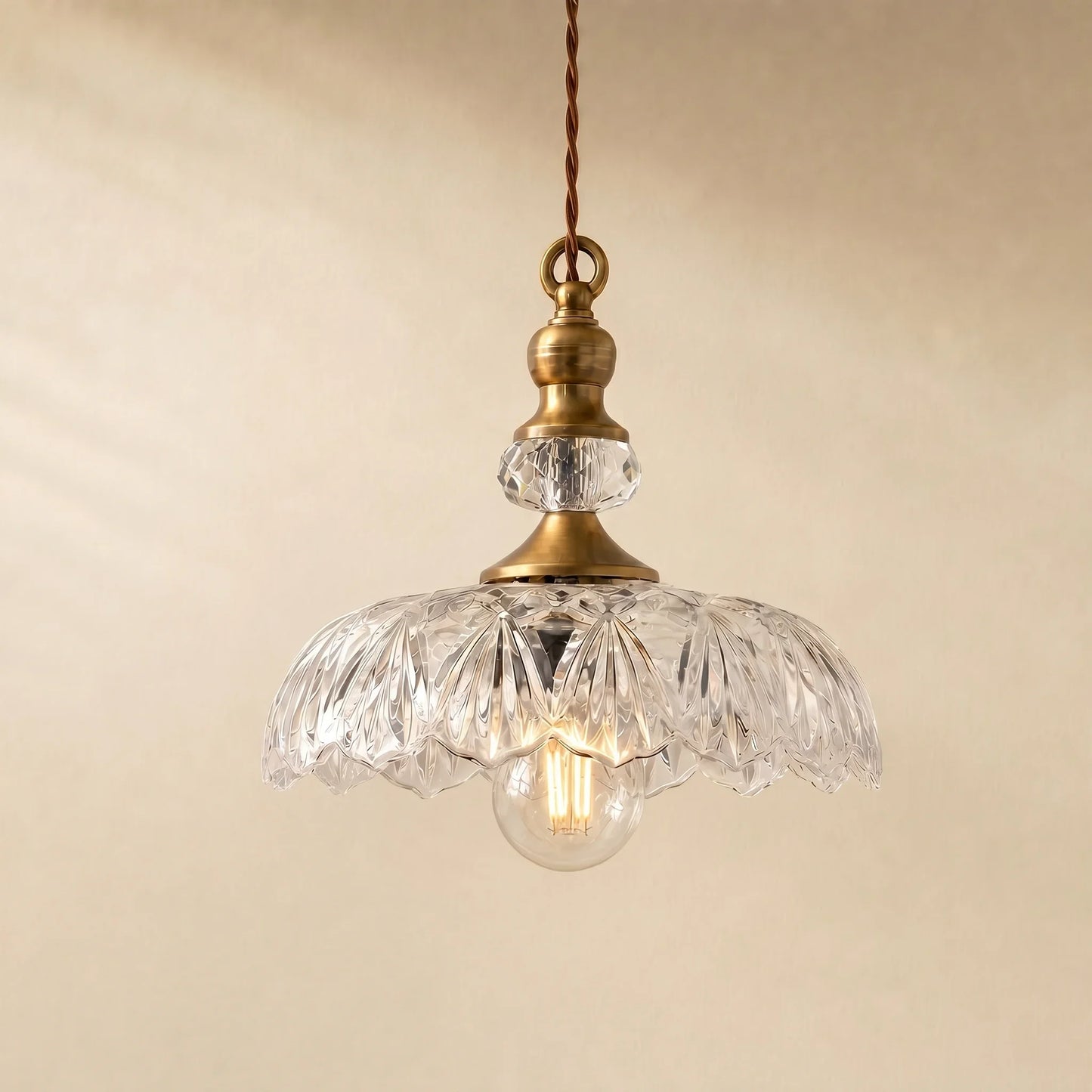 Velric Vintage Glass Brass Flower Pendant Light