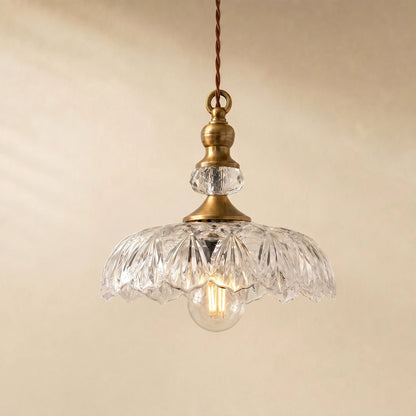 Velric Vintage Glass Brass Flower Pendant Light