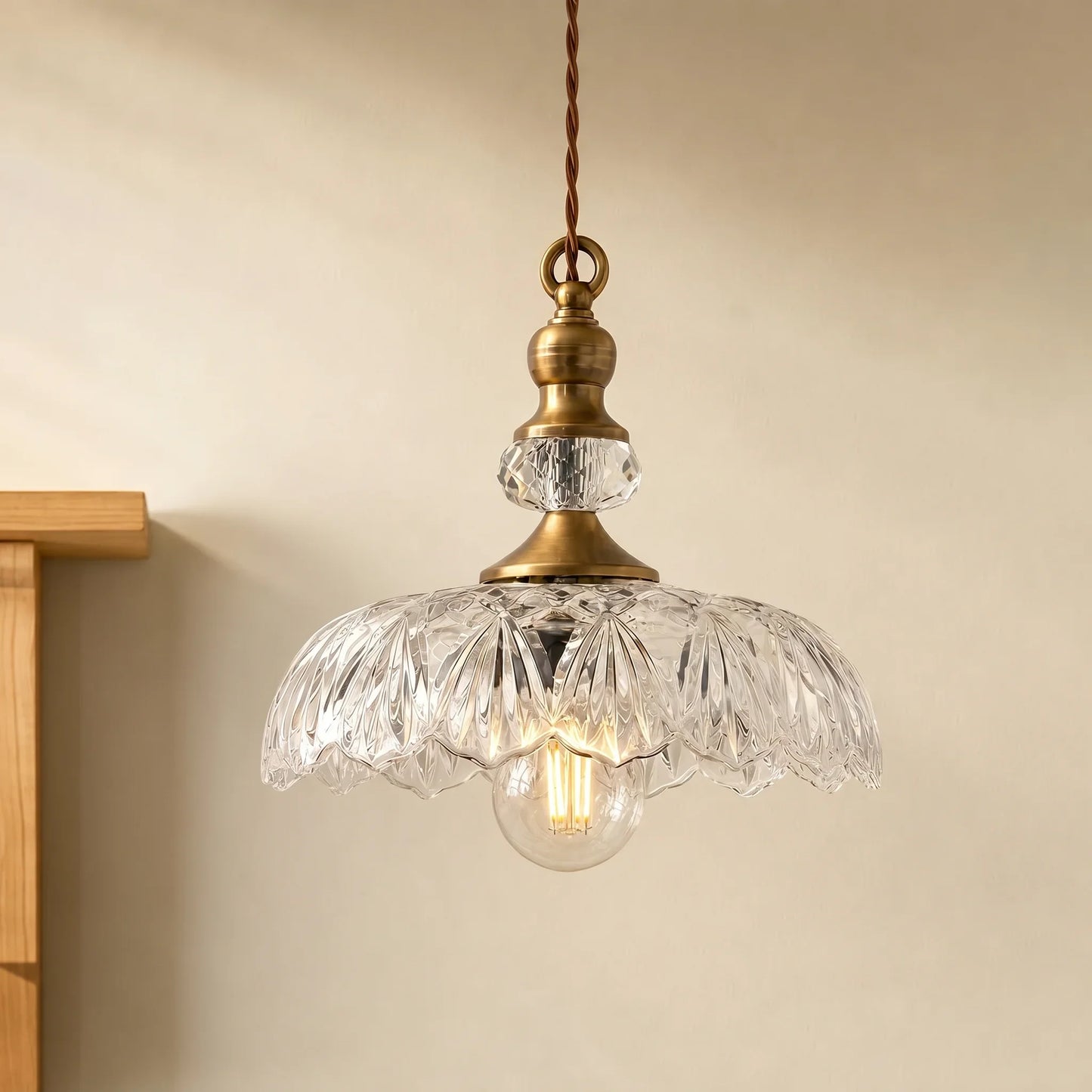 Velric Vintage Glass Brass Flower Pendant Light