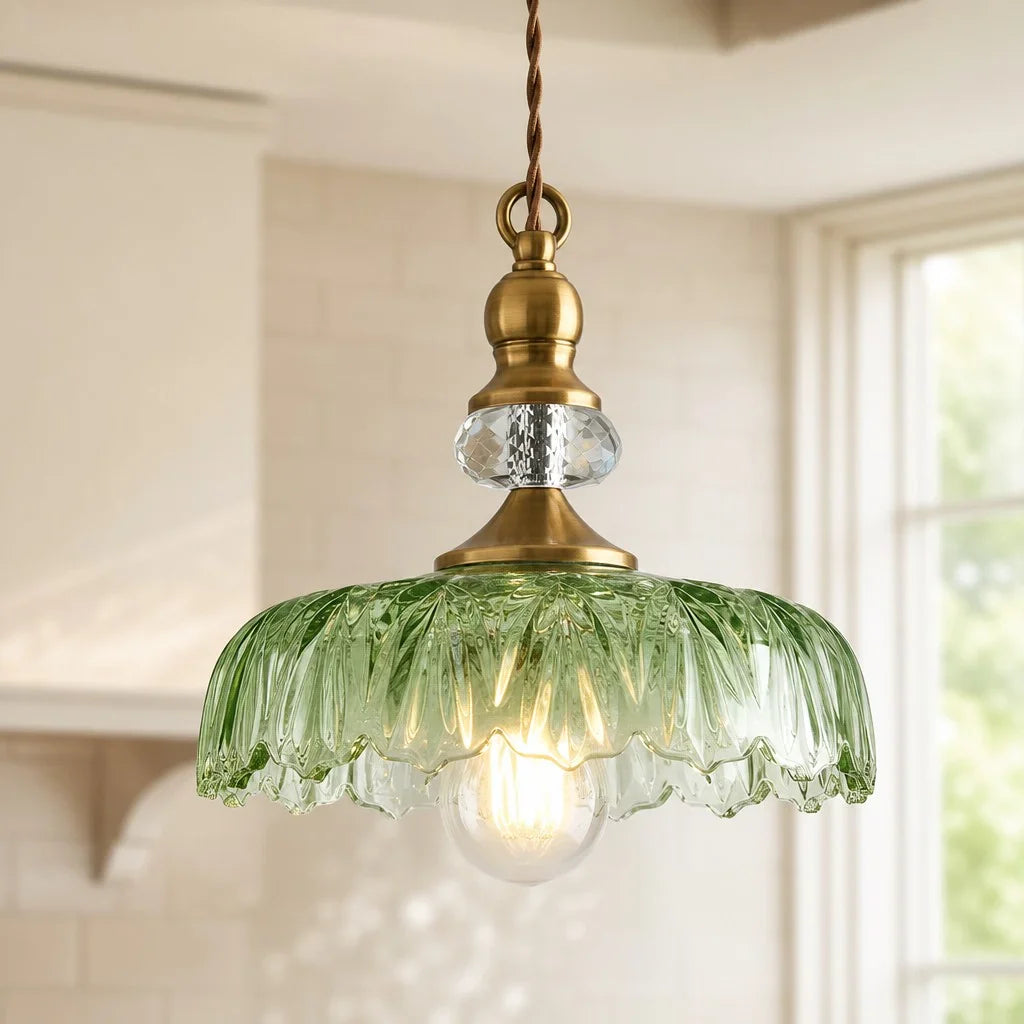 Velric Vintage Glass Brass Flower Pendant Light