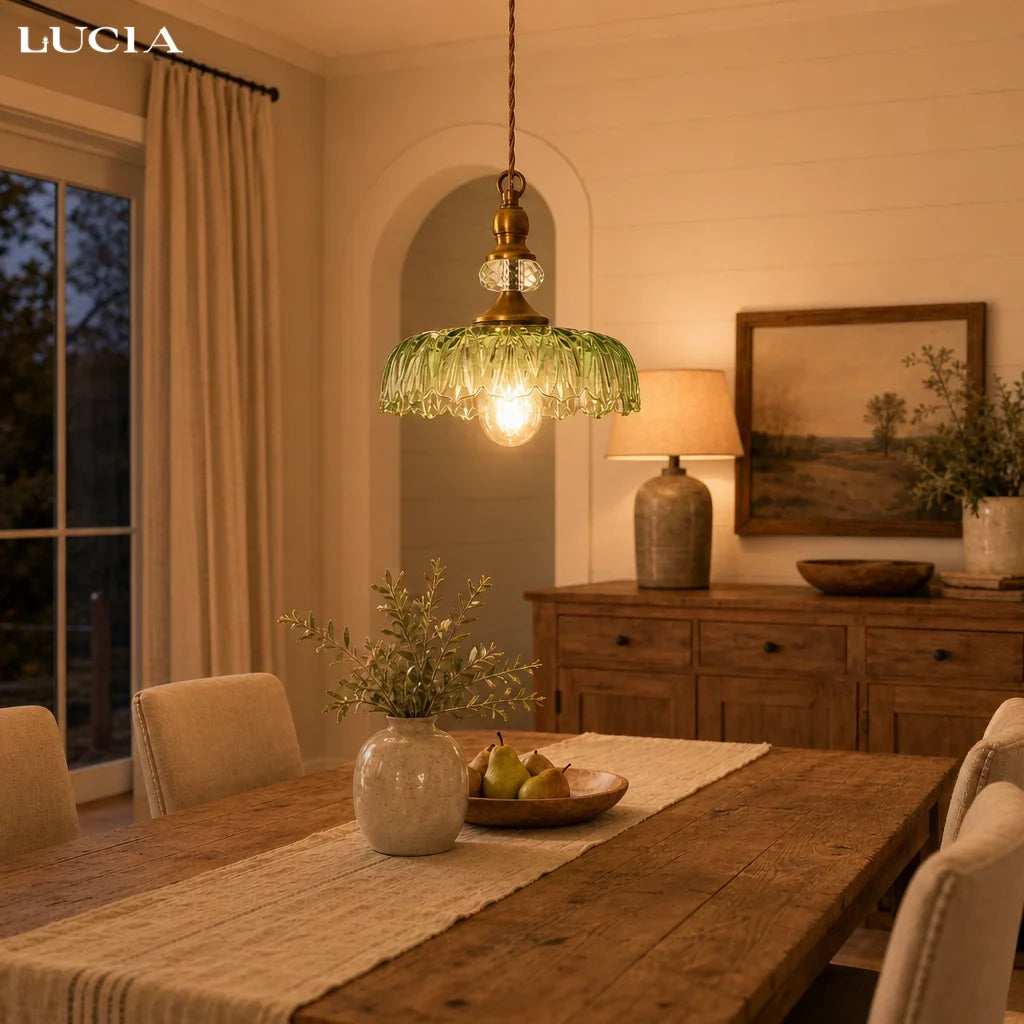Velric Vintage Glass Brass Flower Pendant Light
