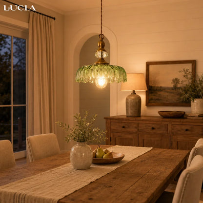 Velric Vintage Glass Brass Flower Pendant Light