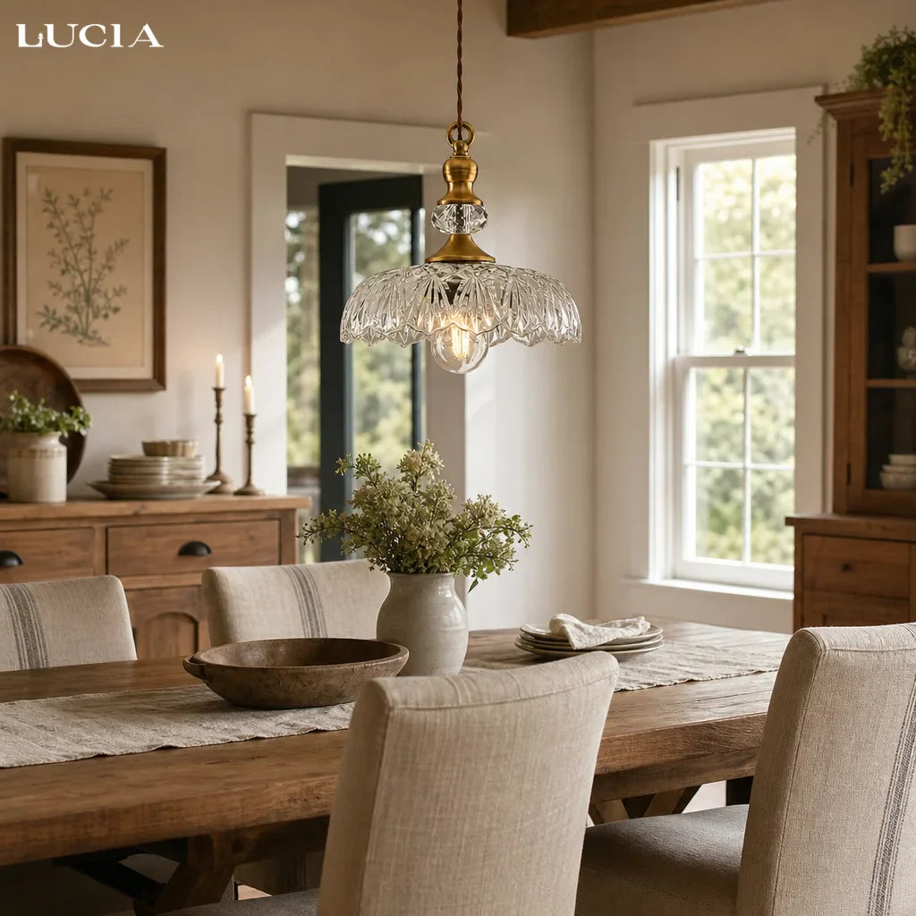 Velric Vintage Glass Brass Flower Pendant Light