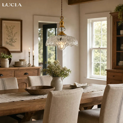 Velric Vintage Glass Brass Flower Pendant Light