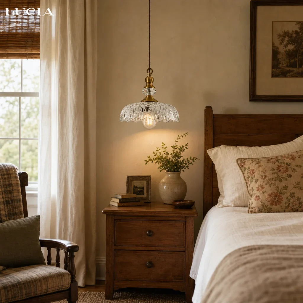 Velric Vintage Glass Brass Flower Pendant Light