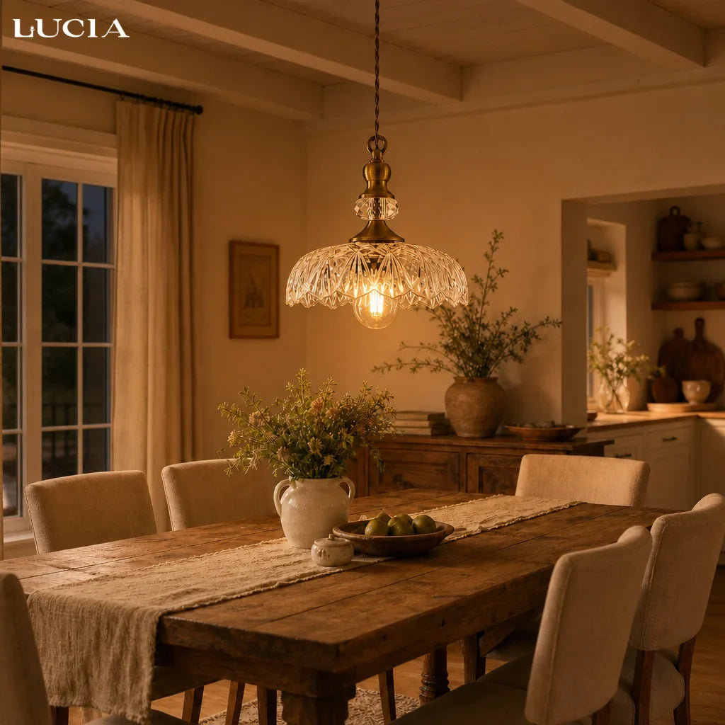 Velric Vintage Glass Brass Flower Pendant Light