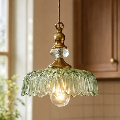 Velric Vintage Glass Brass Flower Pendant Light