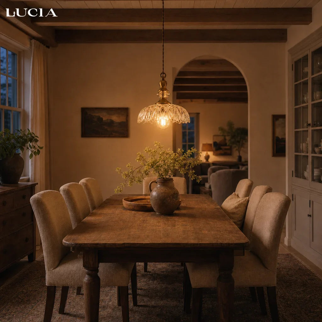 Velric Vintage Glass Brass Flower Pendant Light