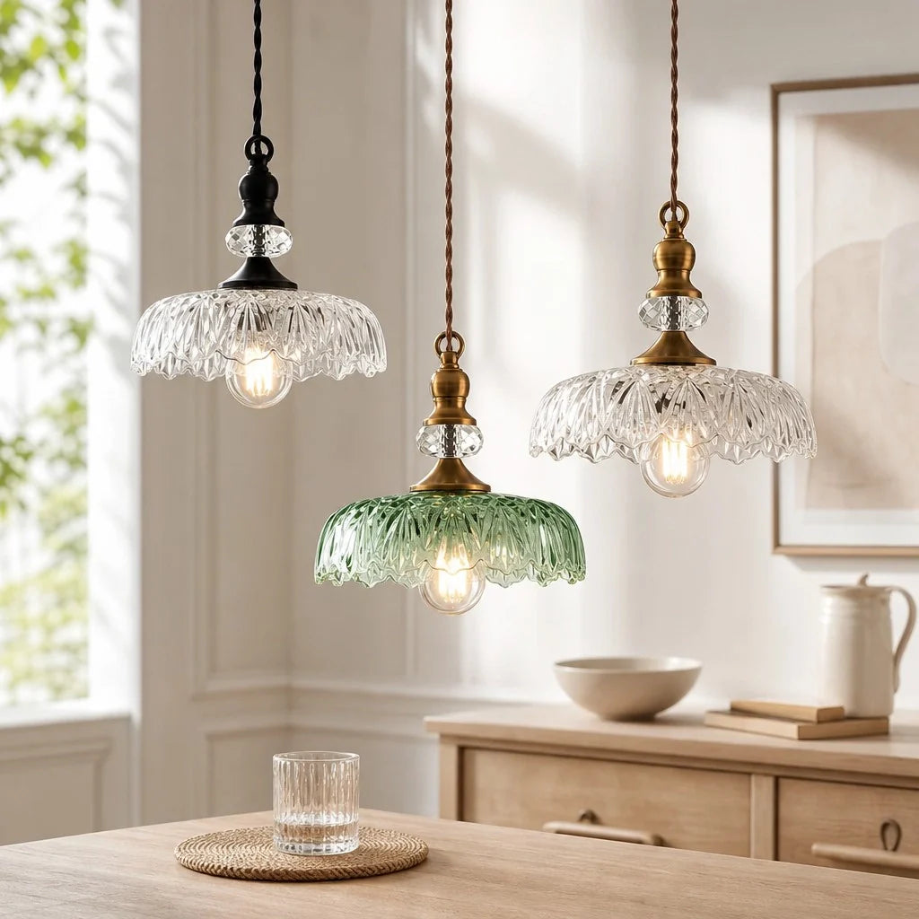 Velric Vintage Glass Brass Flower Pendant Light