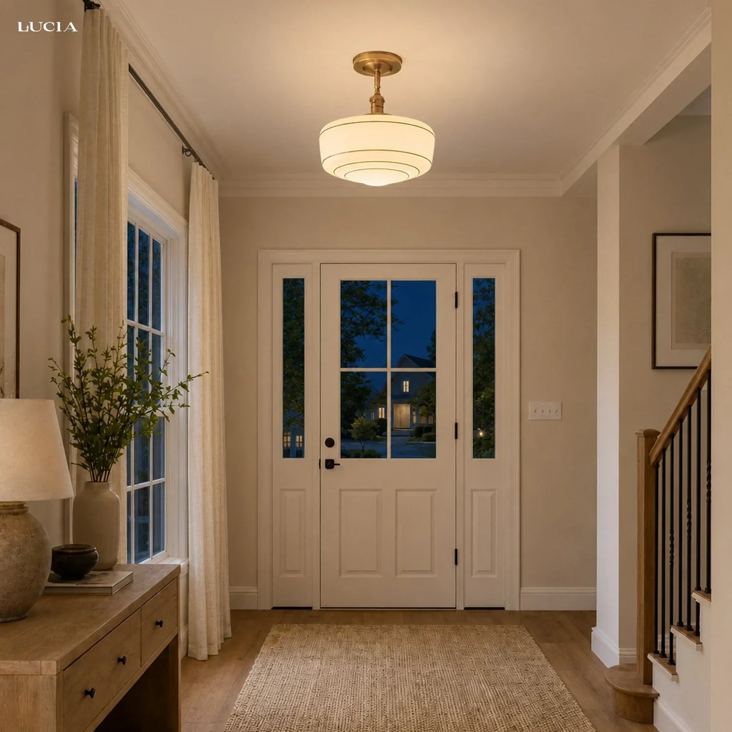 Sorren Mid-Century Modern Round Glass Flush Mount Light