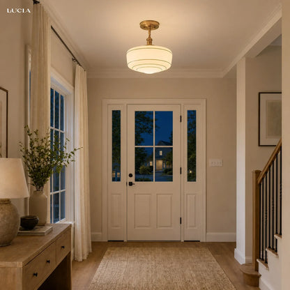 Sorren Mid-Century Modern Round Glass Flush Mount Light