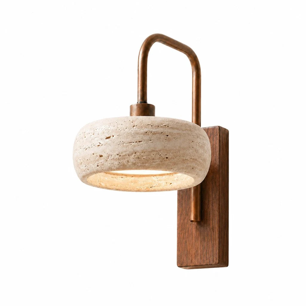 Aureon Vintage Rustic Travertine Cylinder Wall Sconce