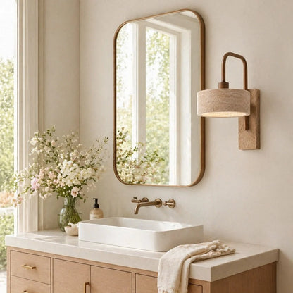 Aureon Vintage Rustic Travertine Cylinder Wall Sconce