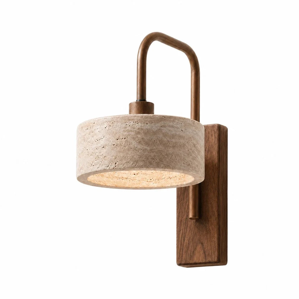 Aureon Vintage Rustic Travertine Cylinder Wall Sconce
