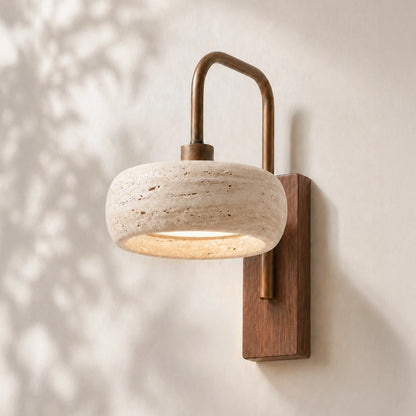 Aureon Vintage Rustic Travertine Cylinder Wall Sconce