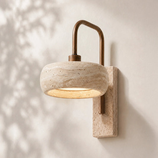 Aureon Vintage Rustic Travertine Cylinder Wall Sconce