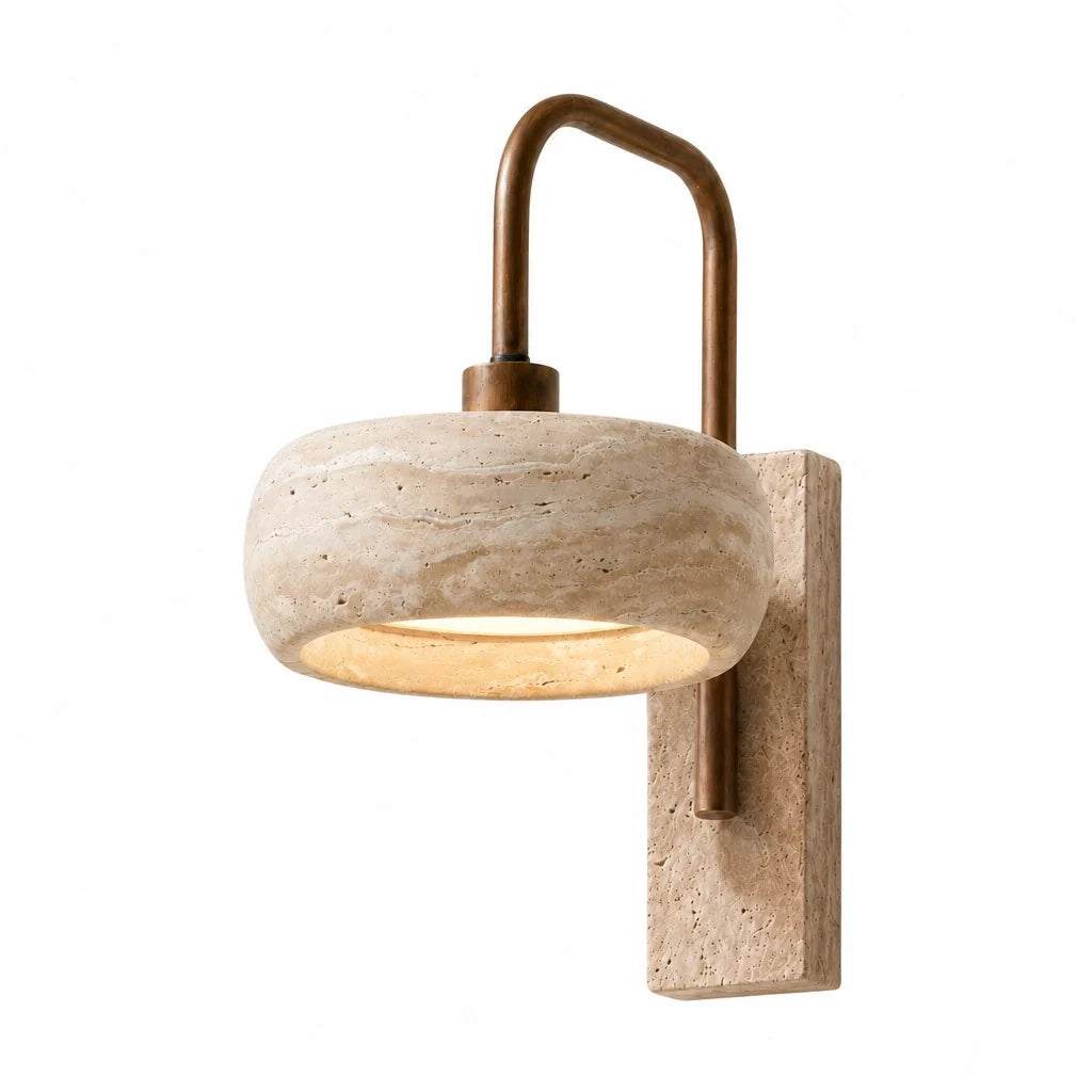 Aureon Vintage Rustic Travertine Cylinder Wall Sconce