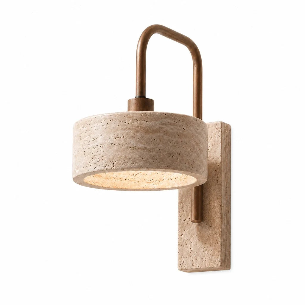 Aureon Vintage Rustic Travertine Cylinder Wall Sconce