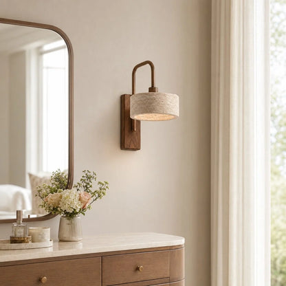 Aureon Vintage Rustic Travertine Cylinder Wall Sconce