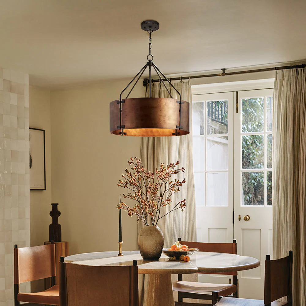 Kaelor Industrial Bronze Drum Pendant Light