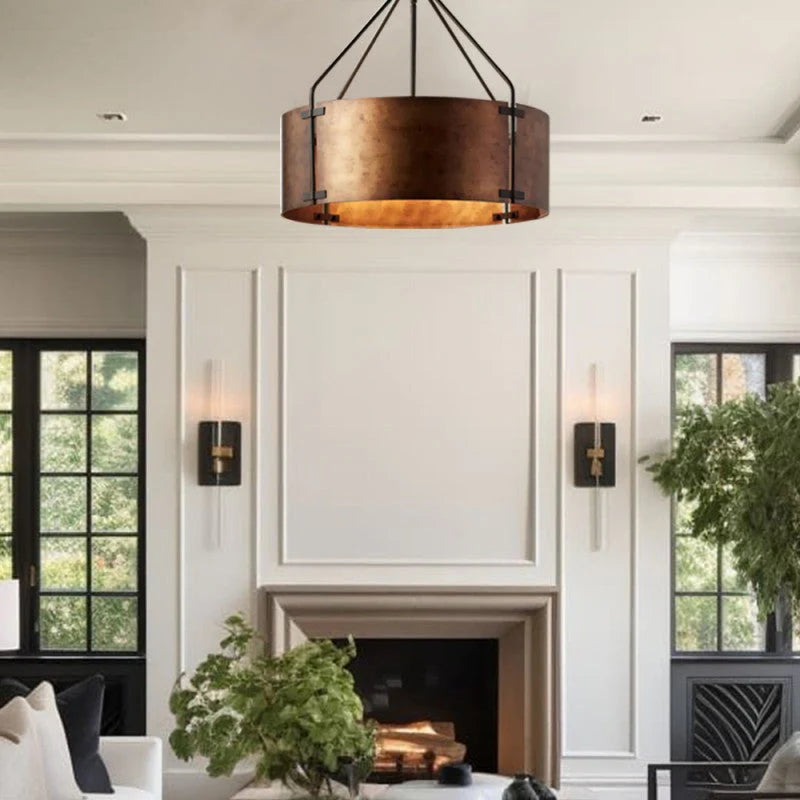 Kaelor Industrial Bronze Drum Pendant Light