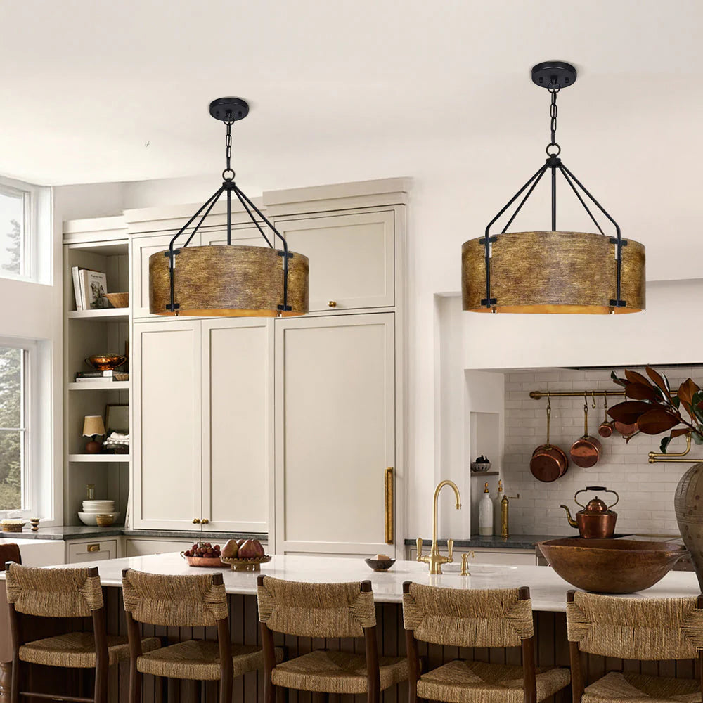 Kaelor Industrial Bronze Drum Pendant Light