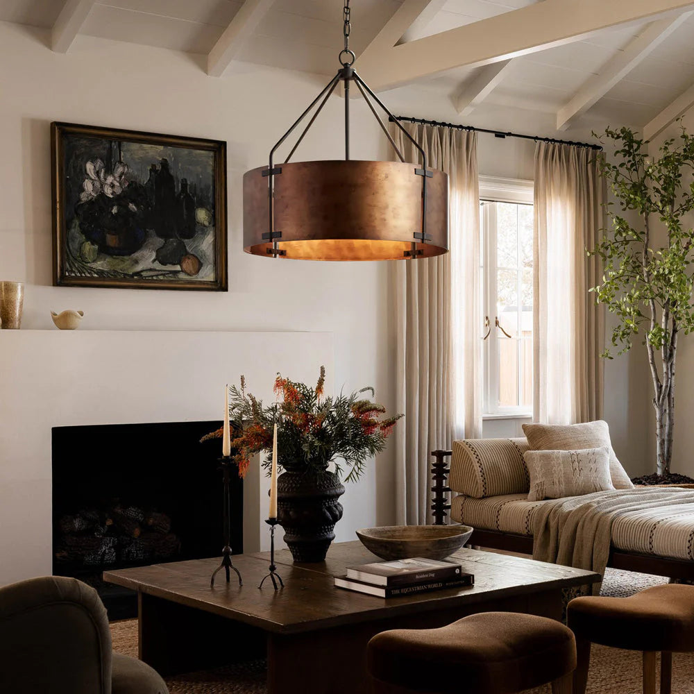 Kaelor Industrial Bronze Drum Pendant Light