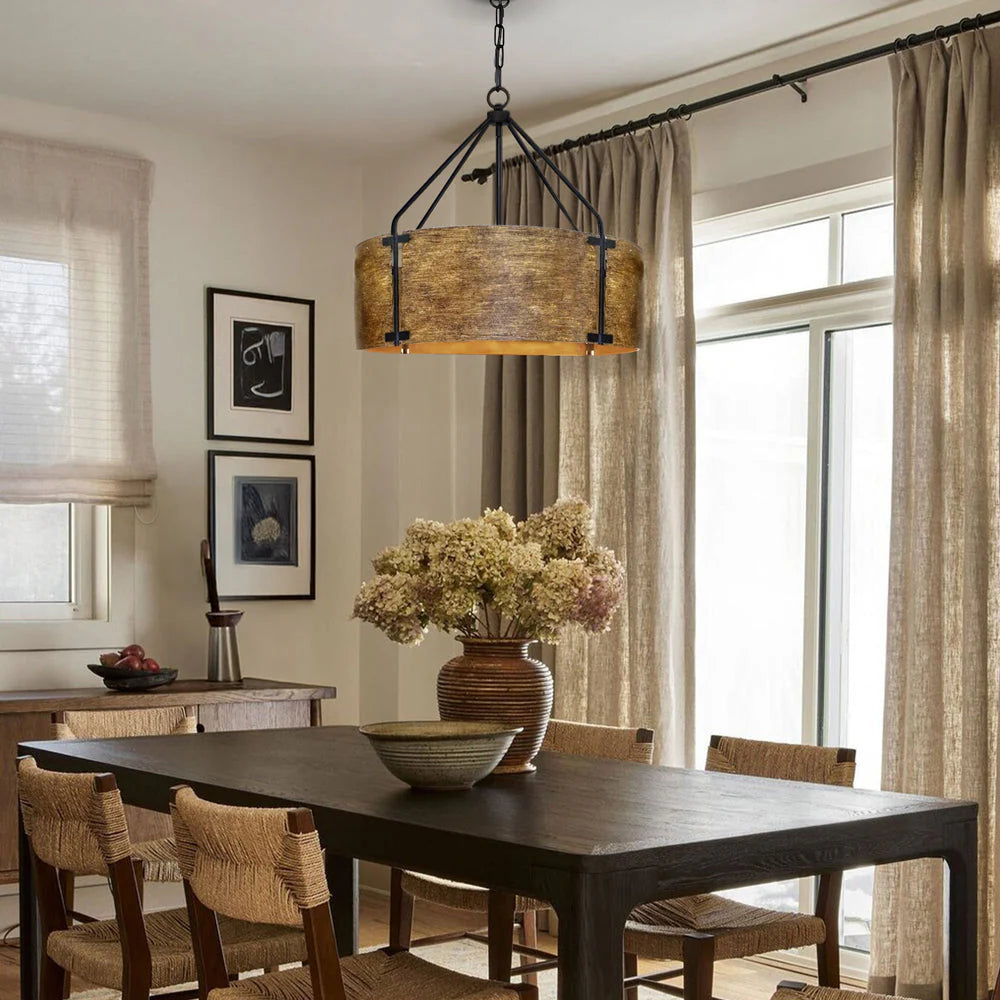 Kaelor Industrial Bronze Drum Pendant Light