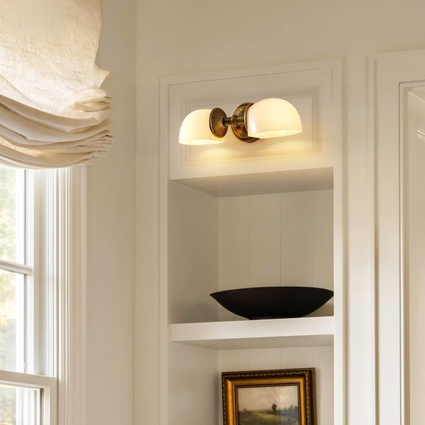 Valor Rustic Metal Double White Glass Wall Sconce