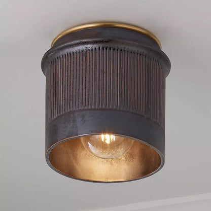 Torian Vintage Rustic Black Metal Industrial Flush Mount Ceiling Light