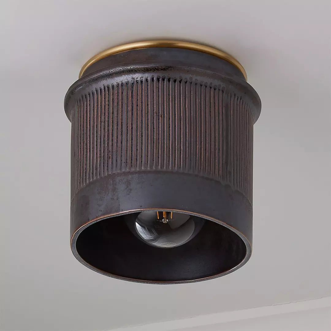 Torian Vintage Rustic Black Metal Industrial Flush Mount Ceiling Light